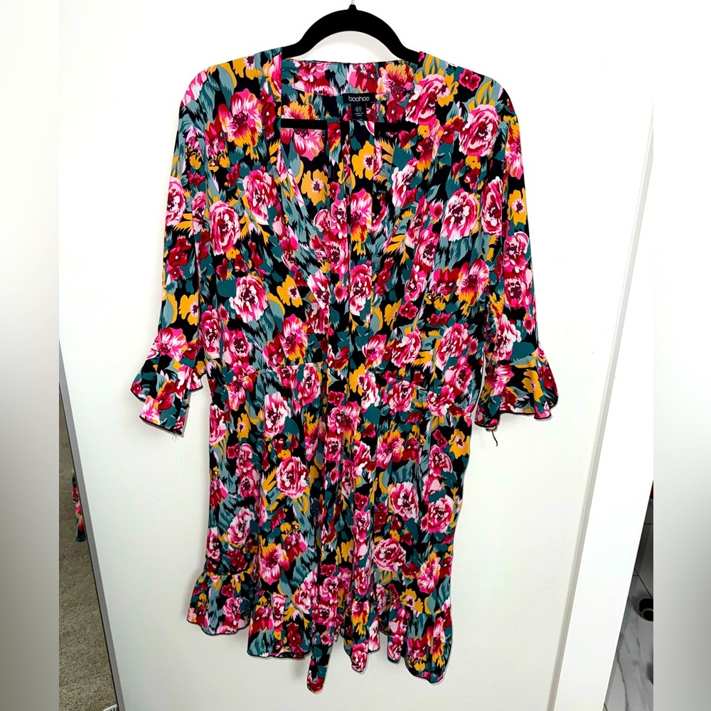 Floral Print Dress by Boohoo - Pink and Green